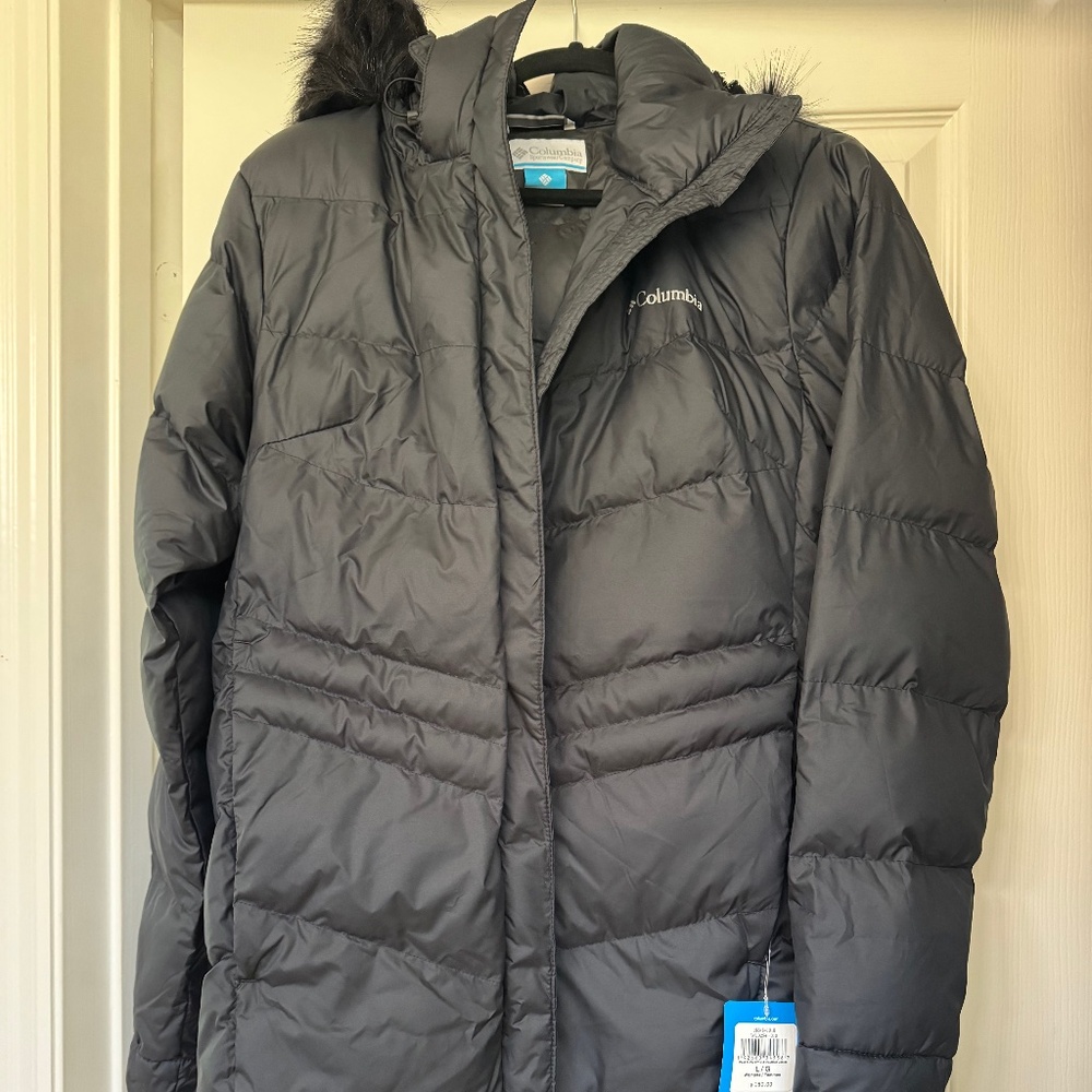 Columbia Black Long Puffer Winter Coat with Hood Size Large (L) NWT